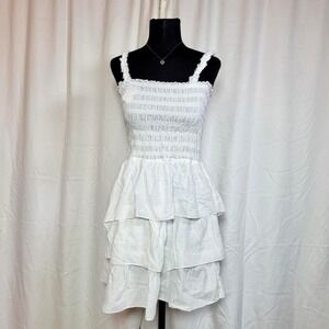 Hard Tail White Smocked Ruffle Dress M